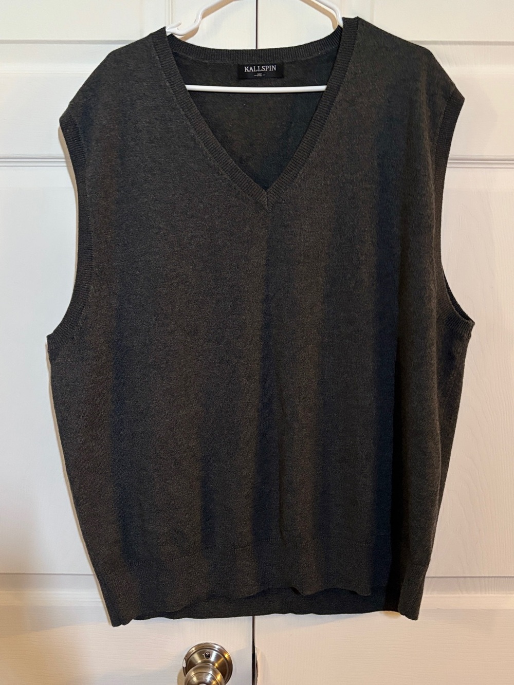 Kallspin Mens XXL Cashmere Wool Blend Sweater Vest Gray V Neck